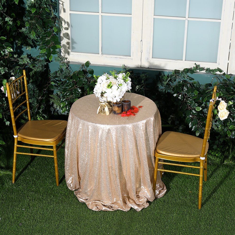120-Inch Round Sequin Tablecloth for Party Cake Dessert Table Exhibition Events, Champagne