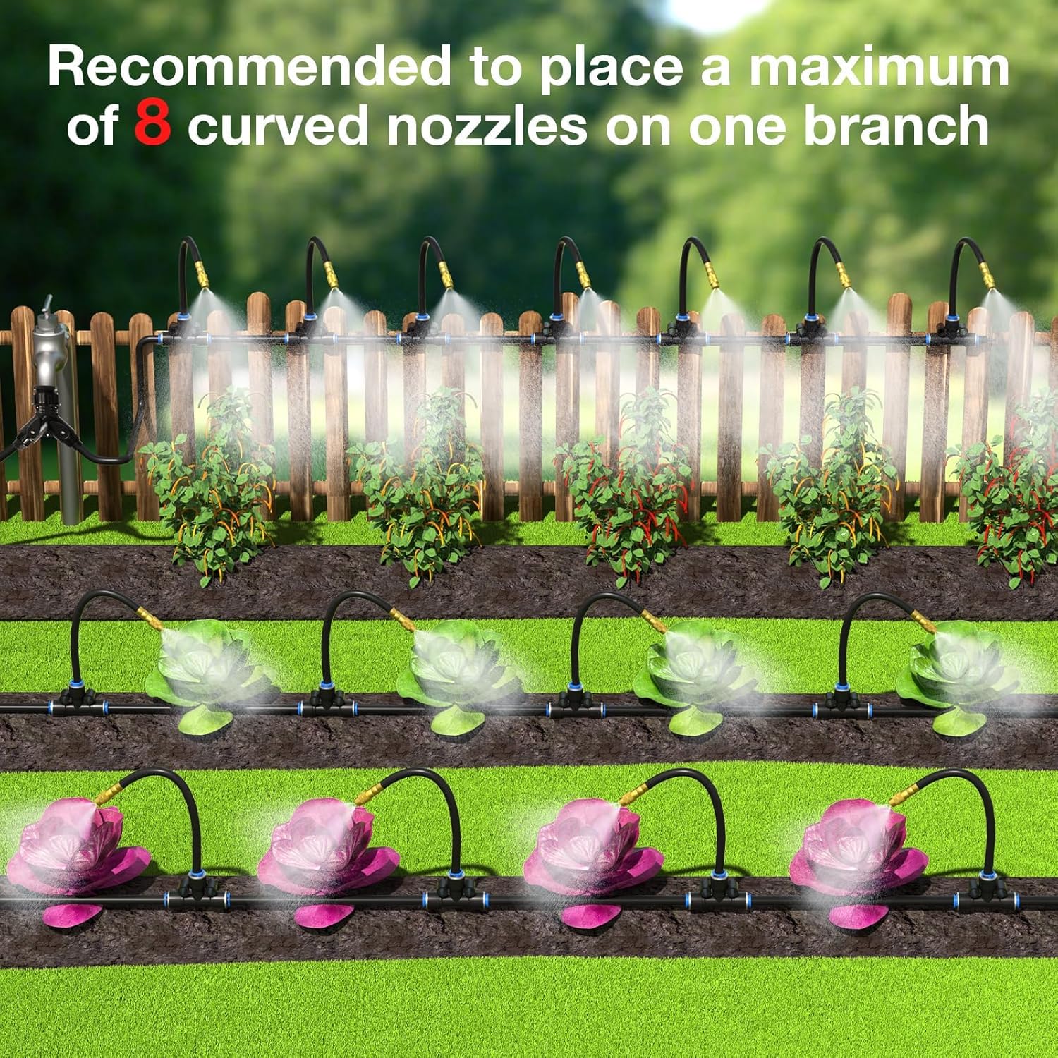 1/4" 100Ft Drip Irrigation System for Garden with 16pcs 360°Adjustable Brass Nozzles & Bendable Rod,Upgraded Watering