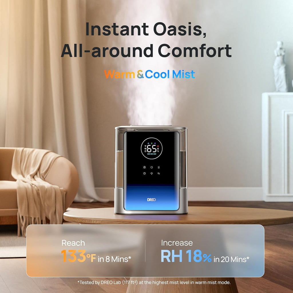 8L Smart Humidifier Large Room, 80H Runtime, Warm & Cool Mist, HM717S | Up to 600ft², Precise Humidity Control
