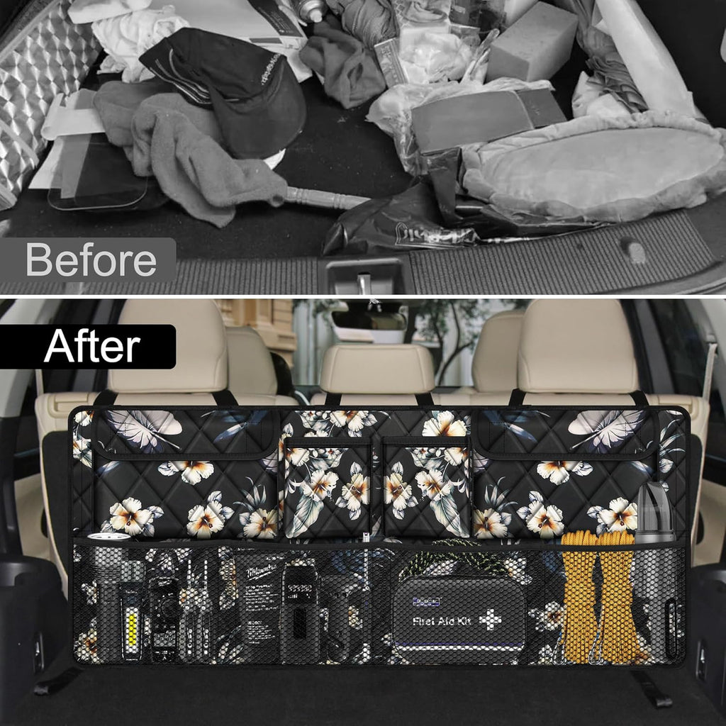 Car Trunk Organizer, Large Capacity Backseat Trunk Organizer (42"*18"), Collapsible Car Storage Bag with 8 Pockets