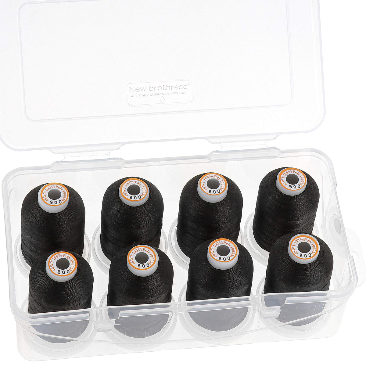 8 Spools Polyester Embroidery Machine Thread -8xBlack