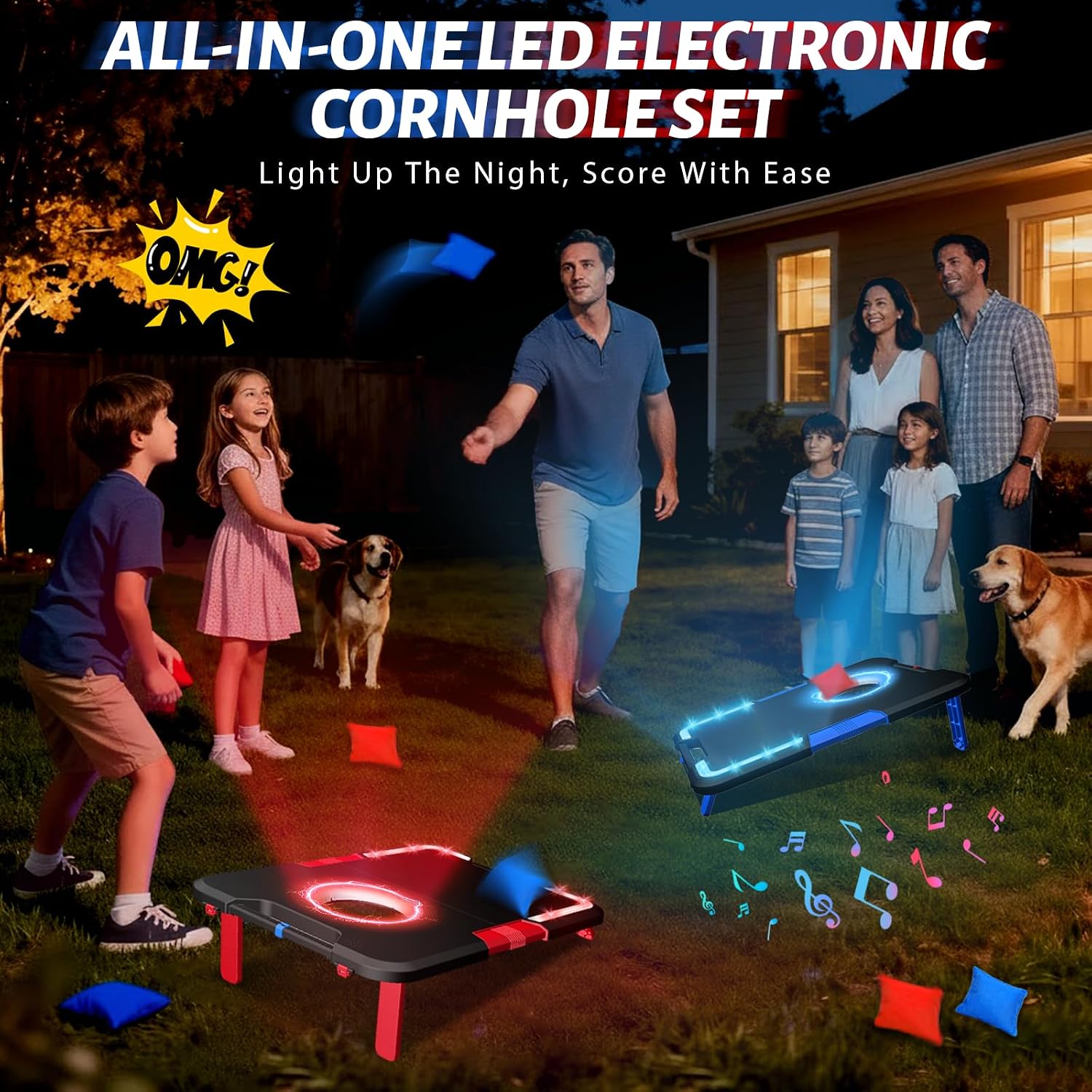 LED Cornhole Board Set, Light-Up and Travel Cornhole Boards Games Set, Corn Holes Outdoor Game, Corn Hole Game Set w/