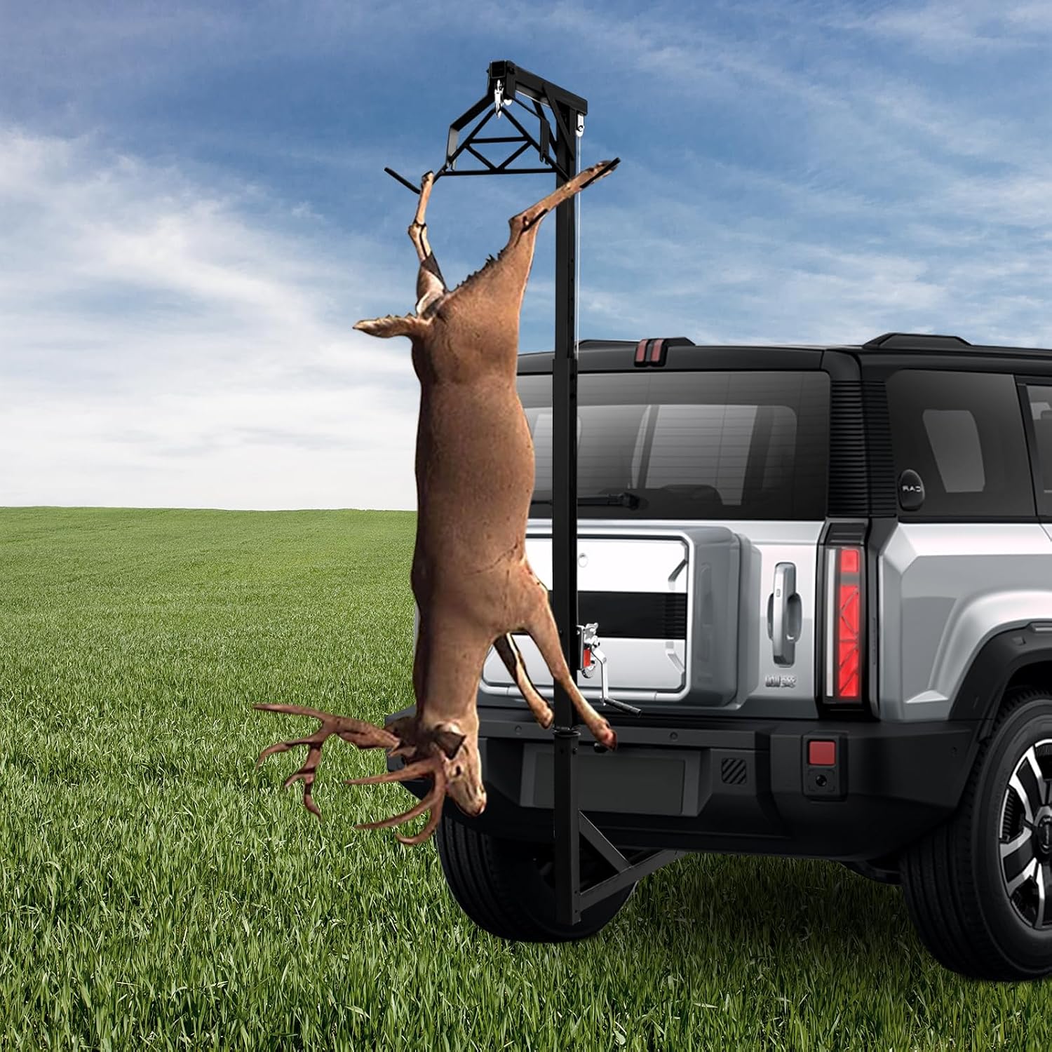Truck Hitch Game Hunting Hoist, 600LB Big Game Hunting Deer Hoist Winch Lift Gambrel Complete Kit Hunting Safety