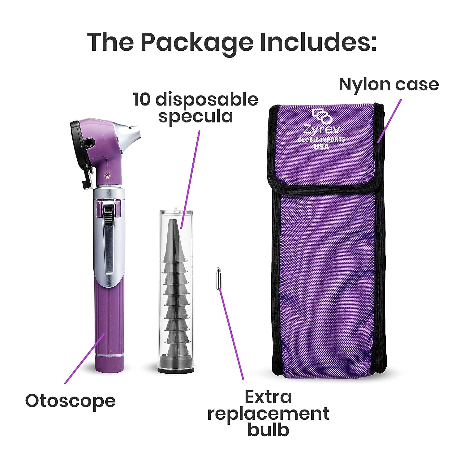 ZetaLife Otoscope - Ear Scope with Light, Ear Infection Detector, Pocket Size (Purple Color)