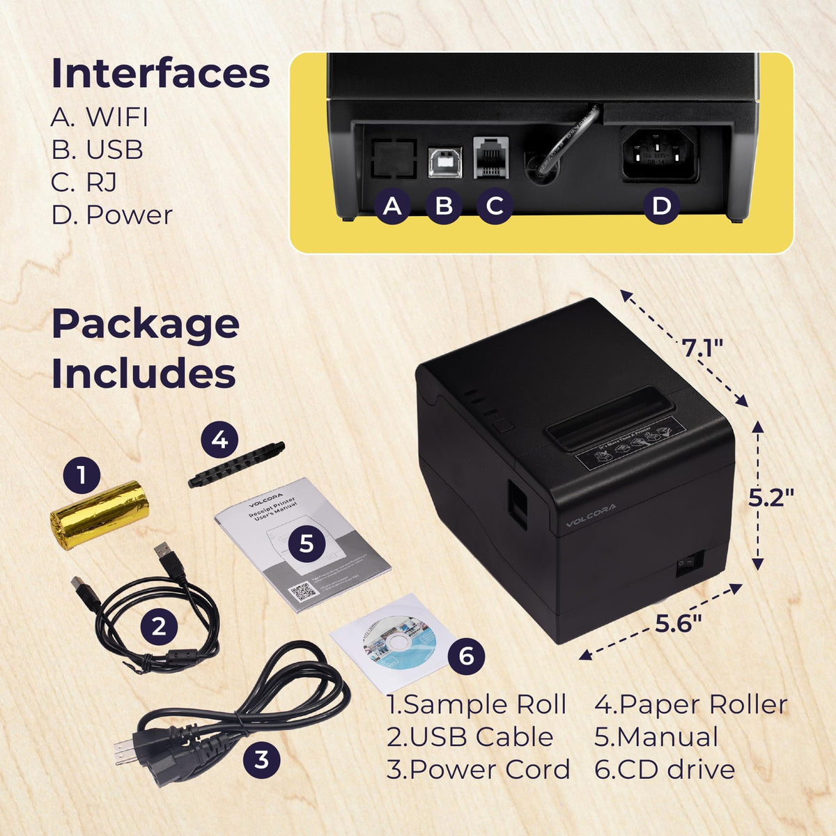 Thermal Receipt Printer, 80mm POS Printer w/Auto Cutter, USB/WiFi Interface for Windows/MAC/Linux, ESC/POS Command