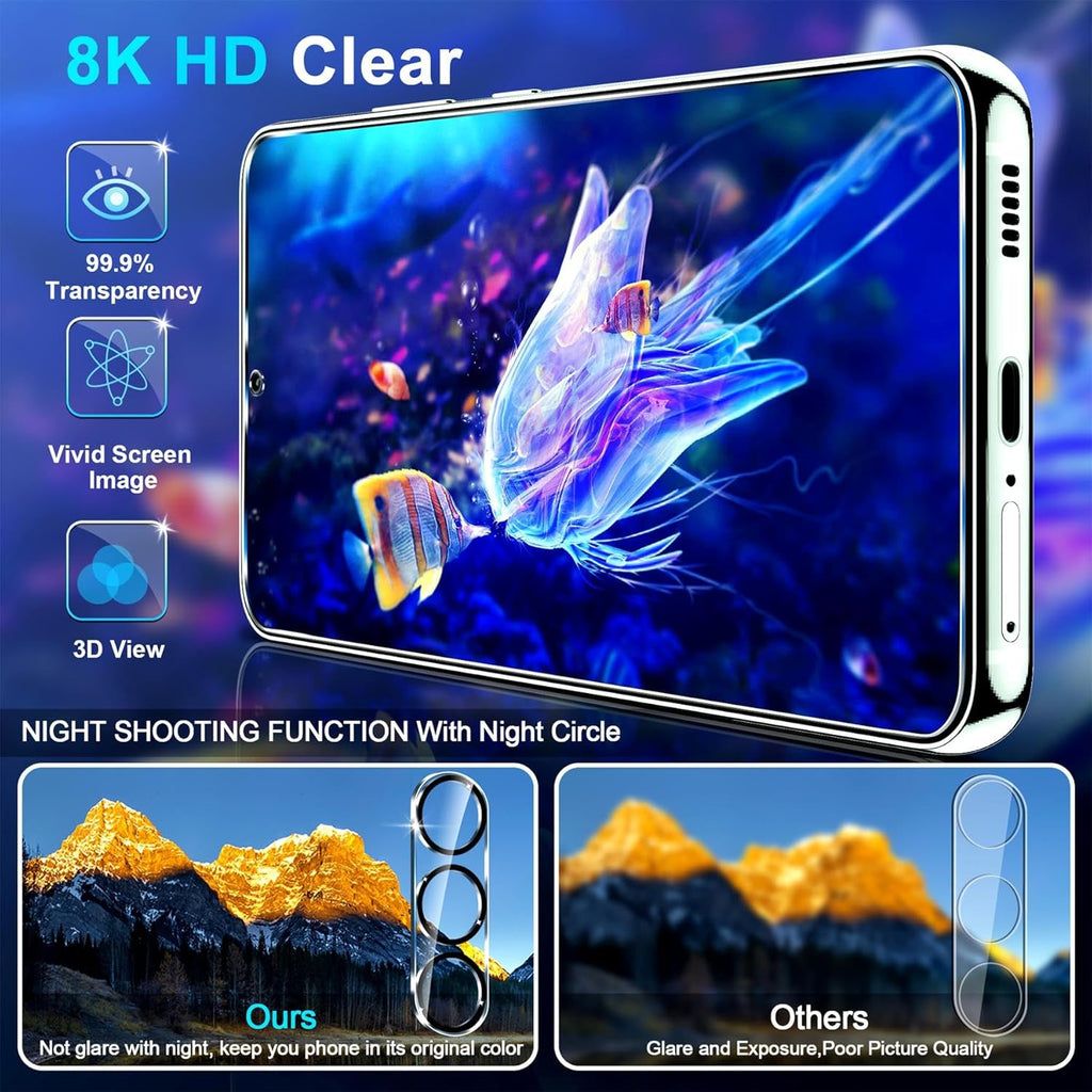 3 Pack for Samsung Galaxy S25 Screen Protector Tempered Glass + 3 Pack Camera Lens Protector, Military Grade