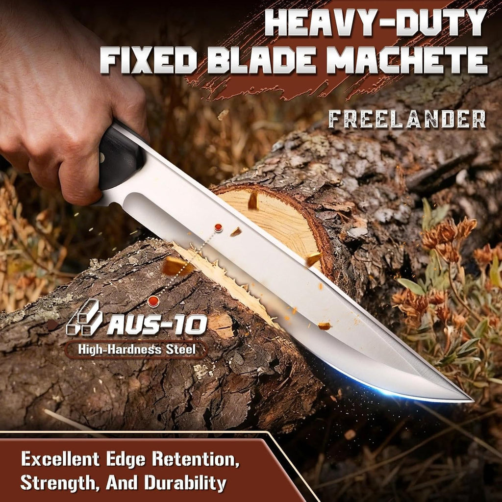 Hunting Knife with Leather Sheath, Full Tang Fixed Blade Knife | Survival Knife with Wood Handle for Outdoor