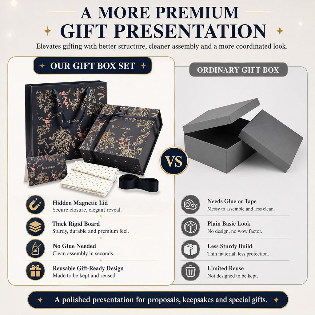 Large Navy Magnetic Gift Box Set, 12 x 12 x 4 Inch, with Gift Bag