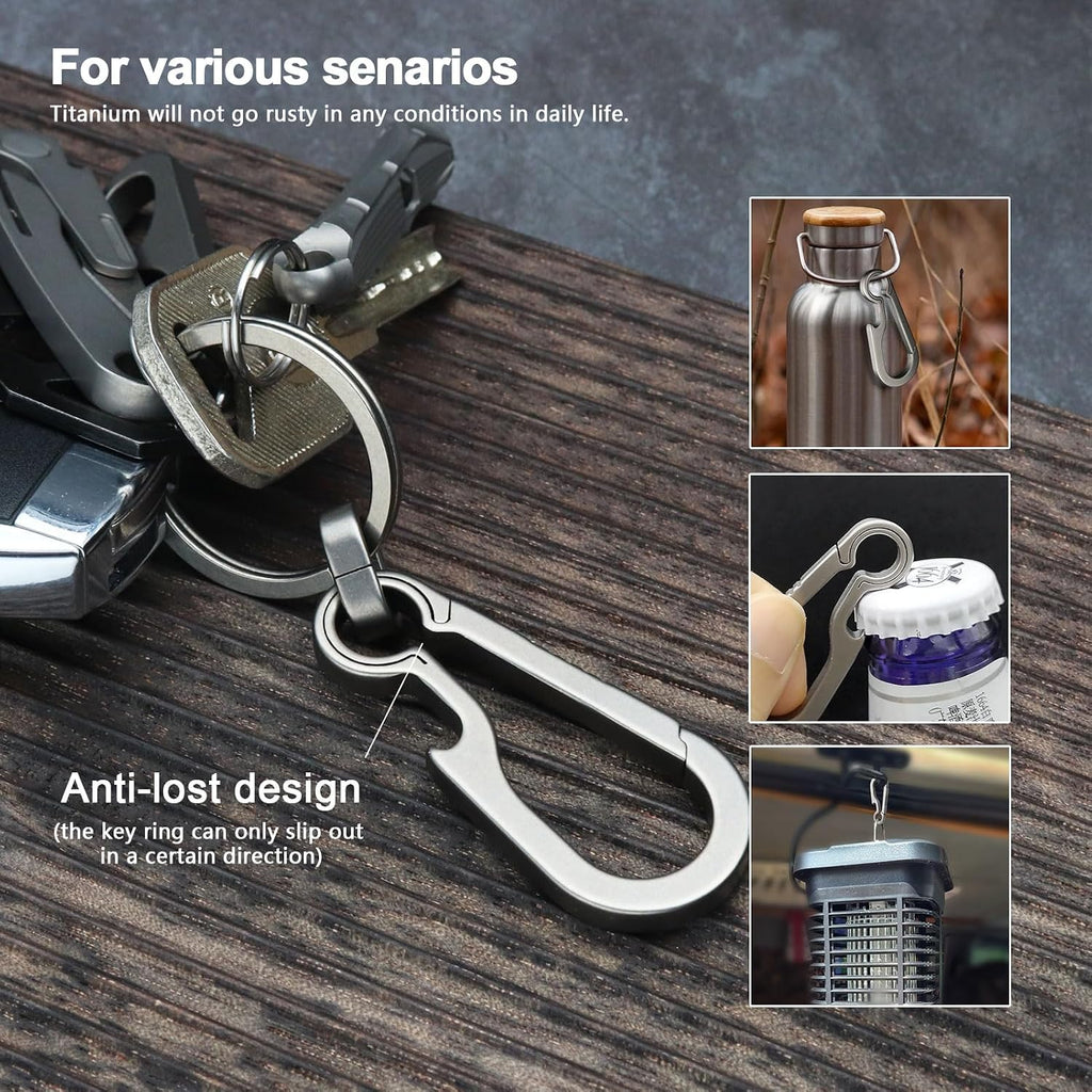 Titanium Key Carabiner Keychain Clip with Titanium Key Ring | Heavy Duty Key Chain Clip, Ultra-Light, Quick Release