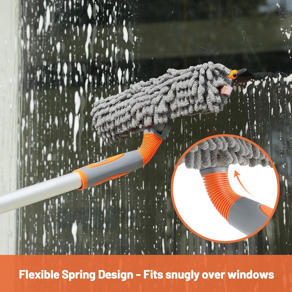 2-in-1 Window Cleaner Tool, 64'' Window Squeegee for Home, Window Cleaning Squeegee Kit with Telescopic Pole, Window