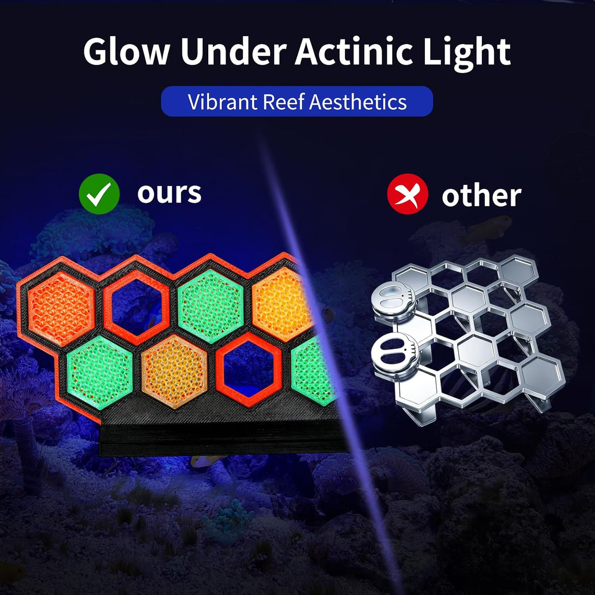 11-Hole Fluorescent Hex Coral Frag Rack with Suction Cups，Aquarium Stand