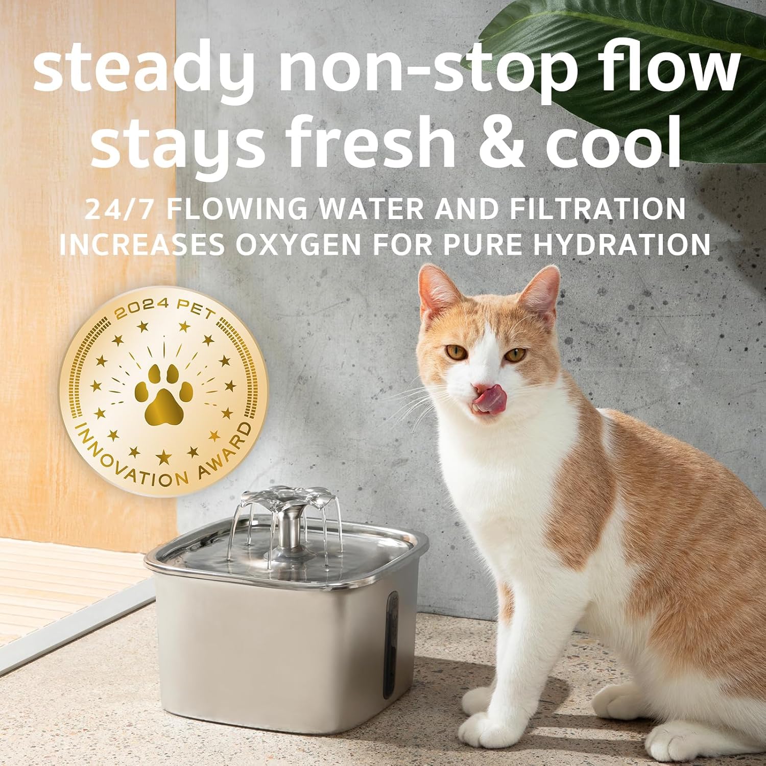 Innovation Award Winner Stainless Steel Cat Water Fountain, 95oz/2.8L Automatic Pet Fountain Dog Water Dispenser with