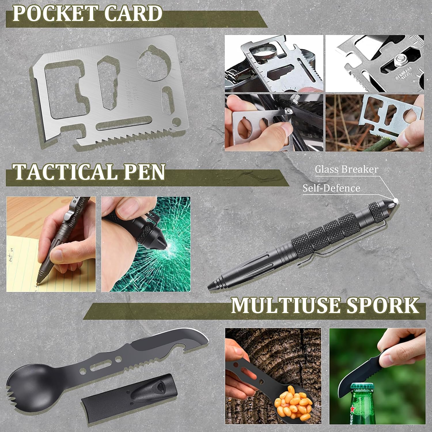 Gifts for Men Fathers Day Dad Husband Boyfriend Him, Survival Kits, 14 in 1 Survival Gear Camping Essentials Cool