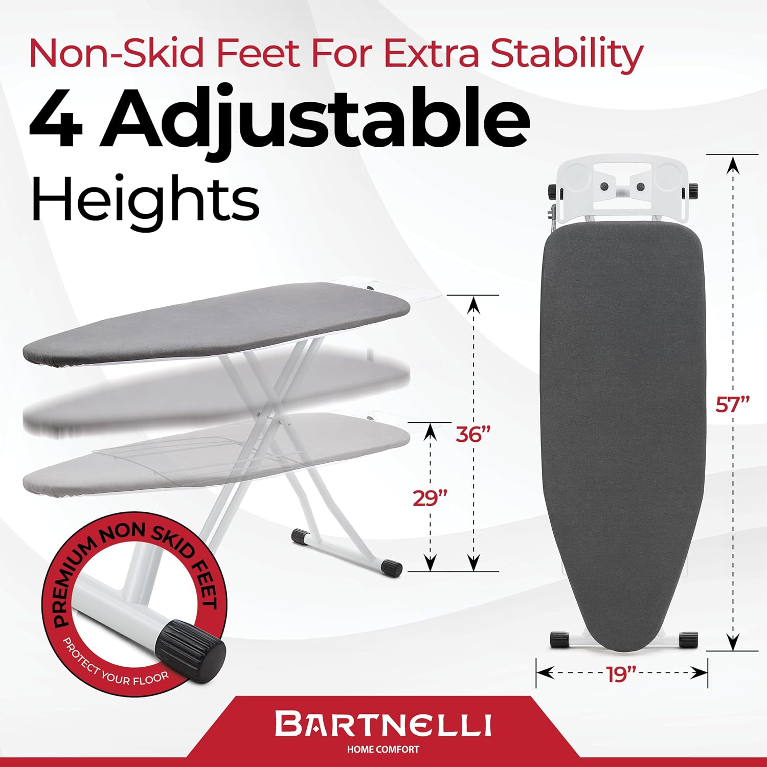 Extra Wide Pro Ironing Board 19x48 Ironing Surface with Iron Rest, Cord Holder, Shelf and 4 Layer Heat Resistant