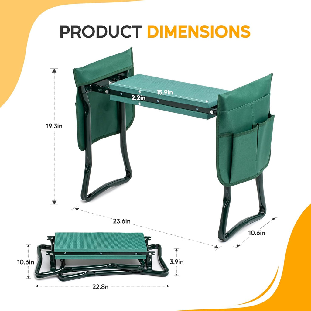Garden Kneeler and Seat, Foldable Kneeling Stool with Thicker EVA Foam Pad, Heavy Duty Bench with Tool Pouch, Gifts