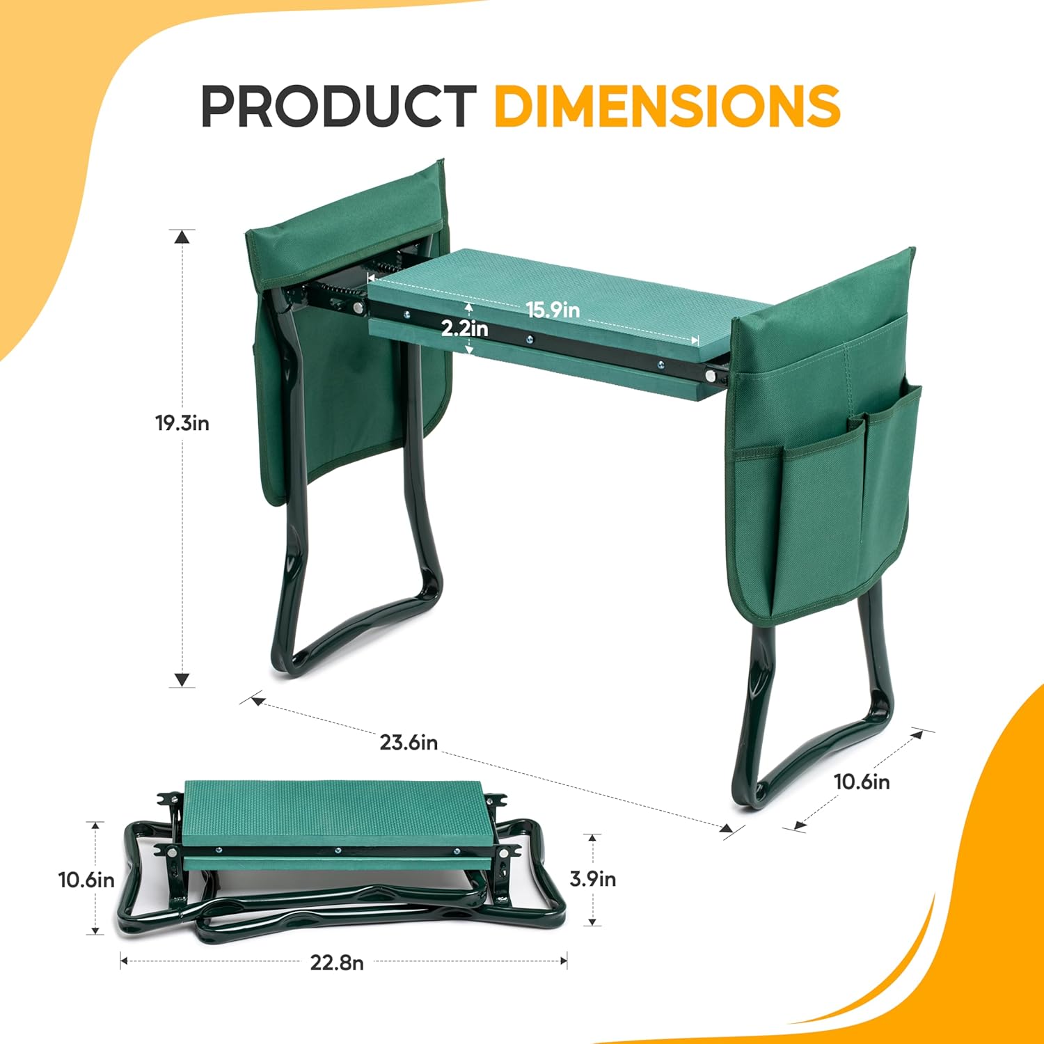 Garden Kneeler and Seat, Foldable Kneeling Stool with Thicker EVA Foam Pad, Heavy Duty Bench with Tool Pouch, Gifts