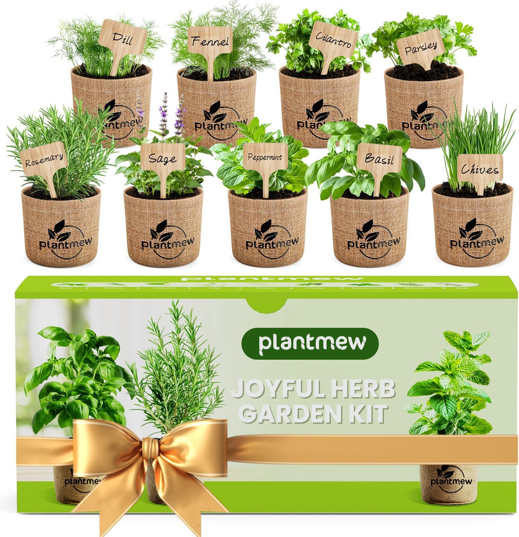 Gift for Women, Mom, Her – 9 Herb Indoor Window Garden Kit | Complete Herb Seeds Starter Set with Pots, Soil, Tools &