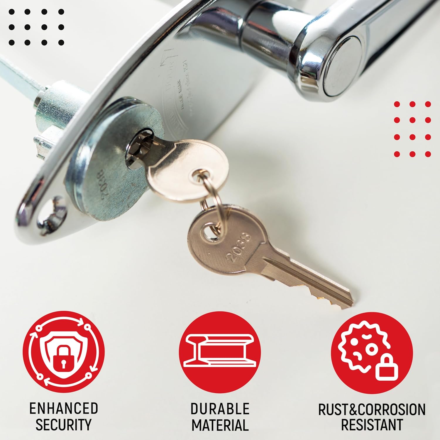 Garage Door Lock Kit, Keyed L-Handle with Inside Slide Lock Latch Mechanism, Complete Replacement Set with 2 Keys