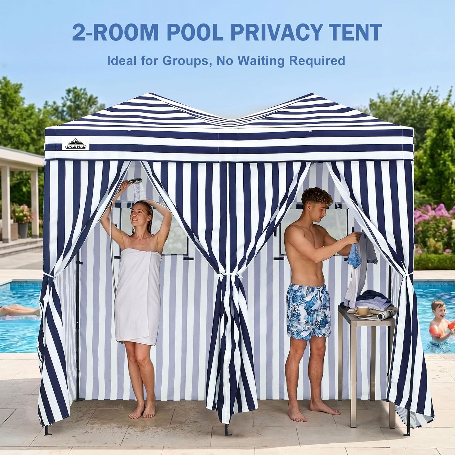 Outdoor Pop Up Changing Room 8x4 ft, 2-Room Portable Privacy Shelter for Beach, Pool, Photoshoots or Dressing Room