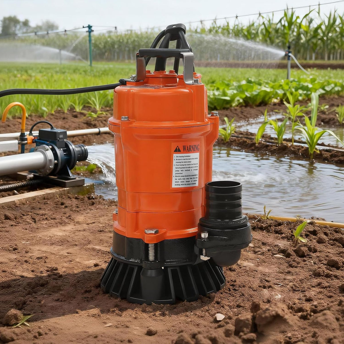 1HP Submersible Sewage Pump, 5019GPH Portable Trash Pump 3420RPM Cast Iron Utility Equipment, 59ft Lift for Basement