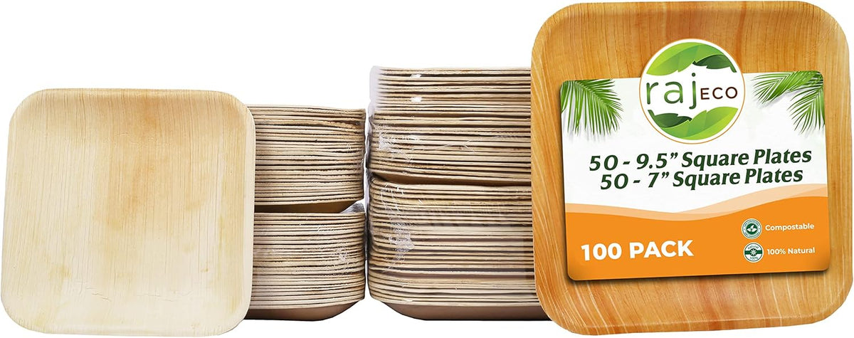 Raj Bamboo Plates Disposable, Decorative Compostable Tableware for wedding, Lunch, Dinner, Birthday, Camping, Outdoor