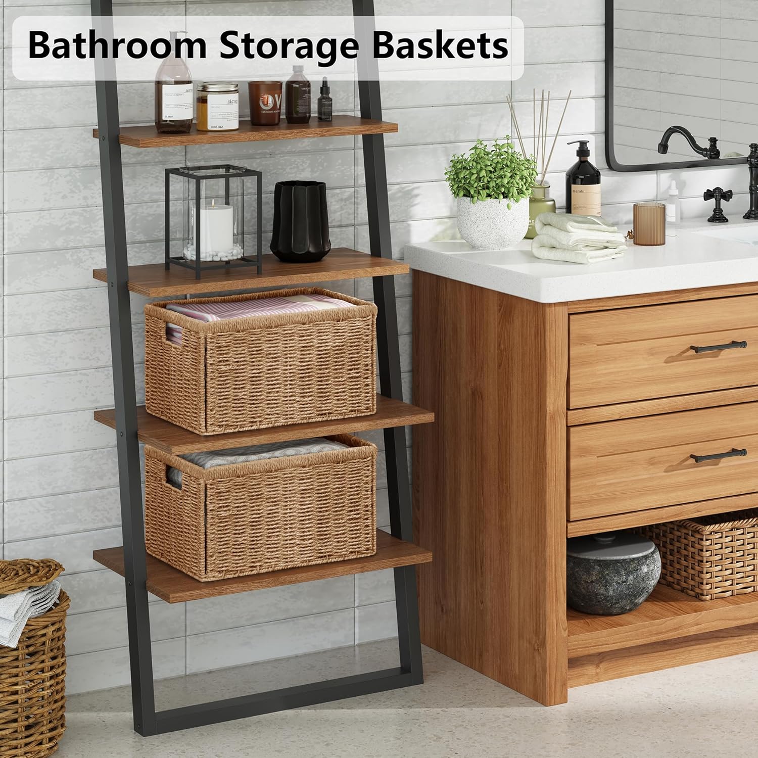 2 Packs Large Wicker Storage Basket, Closet Storage Baskets Bins for Shelves, Decorative Collapsible Baskets for