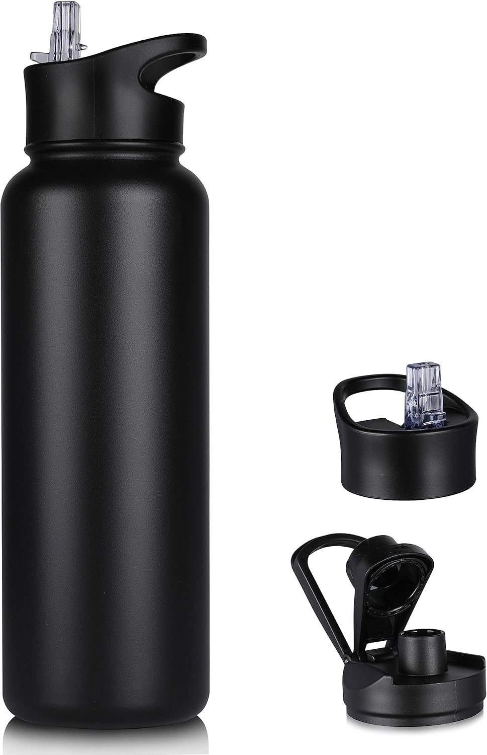 40 oz Insulated Water Bottle with Straw, Stainless Steel Sports Water Bottles with 2 Lids (Straw and Wide Mouth lid)