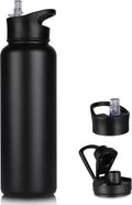 40 oz Insulated Water Bottle with Straw, Stainless Steel Sports Water Bottles with 2 Lids (Straw and Wide Mouth lid)