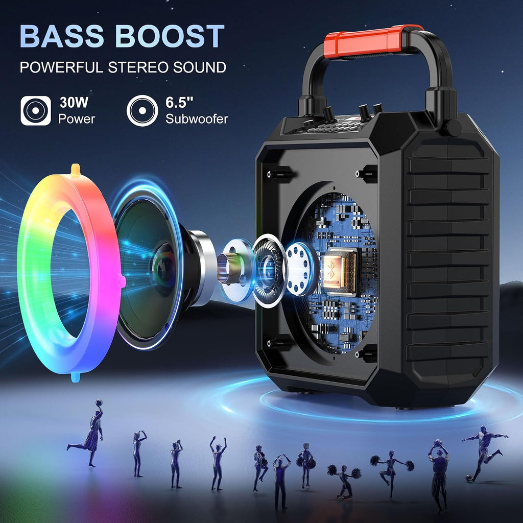 Karaoke Machine for Adults & Kids with 2 Wireless Microphones, Portable Bluetooth Speaker with LED Lights, Supports