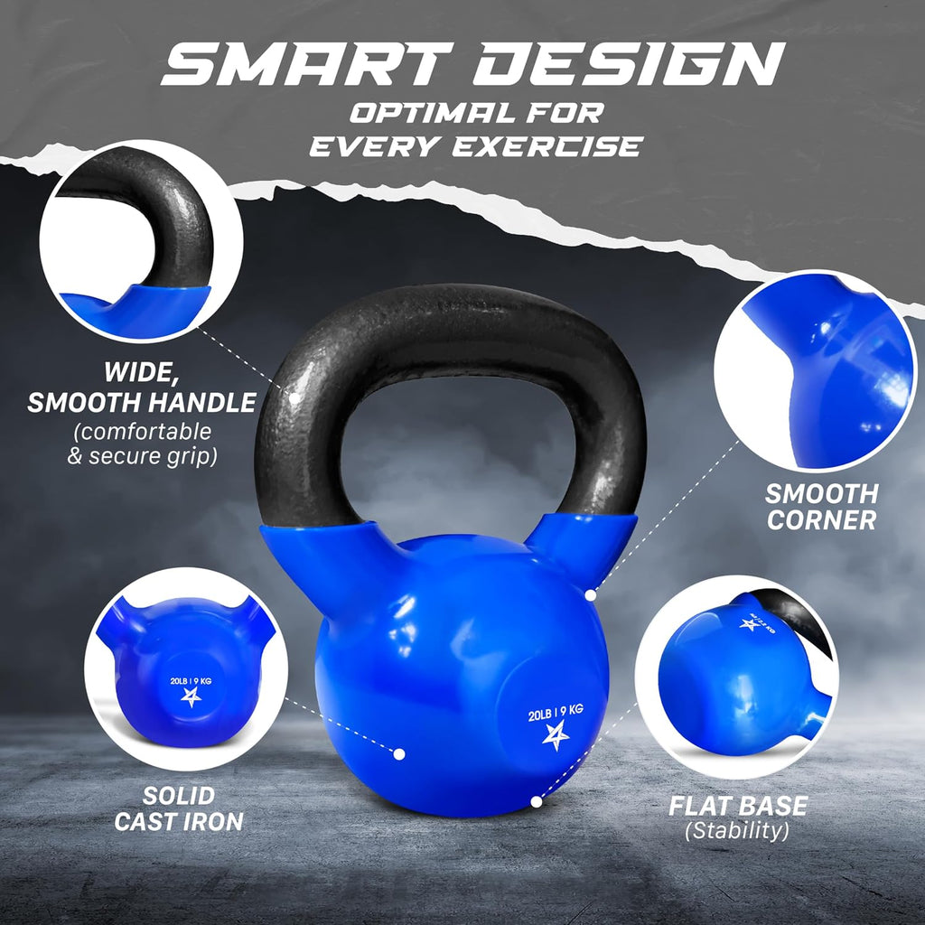 Kettlebell, 5-100 LB Vinyl Coated Cast Iron Strength Training Kettlebells for Home Gym Exercises, Fitness, Full Body