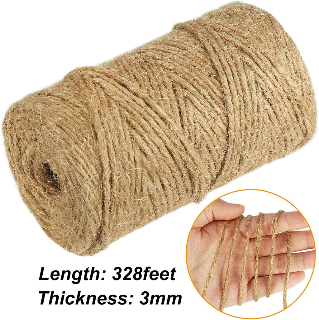 Jute Twine, 328 Feet 3mm Strong Natural Garden Twine for Climbing Plants, Tomatoes, Crafts, Gift Wrapping and