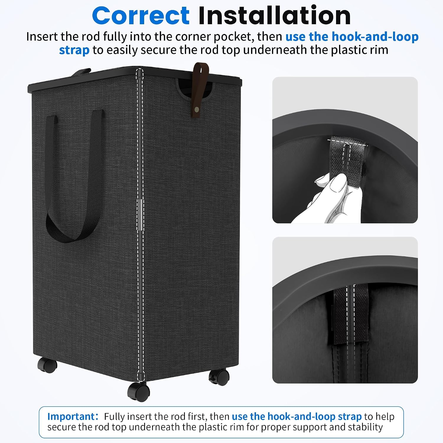 Laundry Basket with 5 Wheels, Rolling Laundry Hamper, 75L, Deep Gray | Clothes Hamper with Wheels and Lid