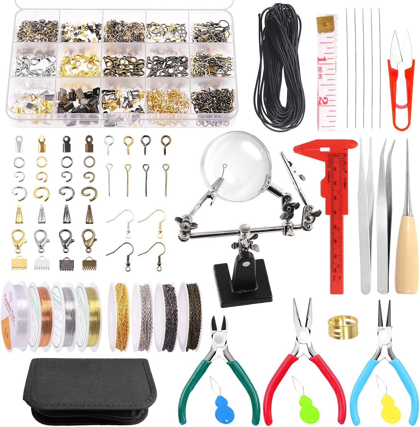 1489Pcs Jewelry Making Tools with Findings Set Includes Jewelry Pliers, Cord End, Jump Rings, Lobster Clasps, Beading
