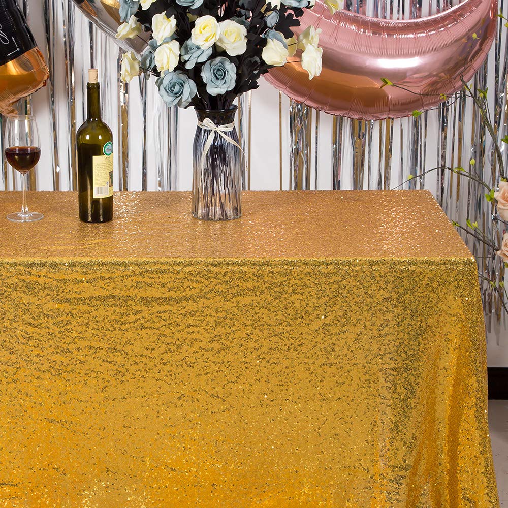 Gold Sequin Tablecloth, Glitter Table Cover 90x132 Inch Rectangle