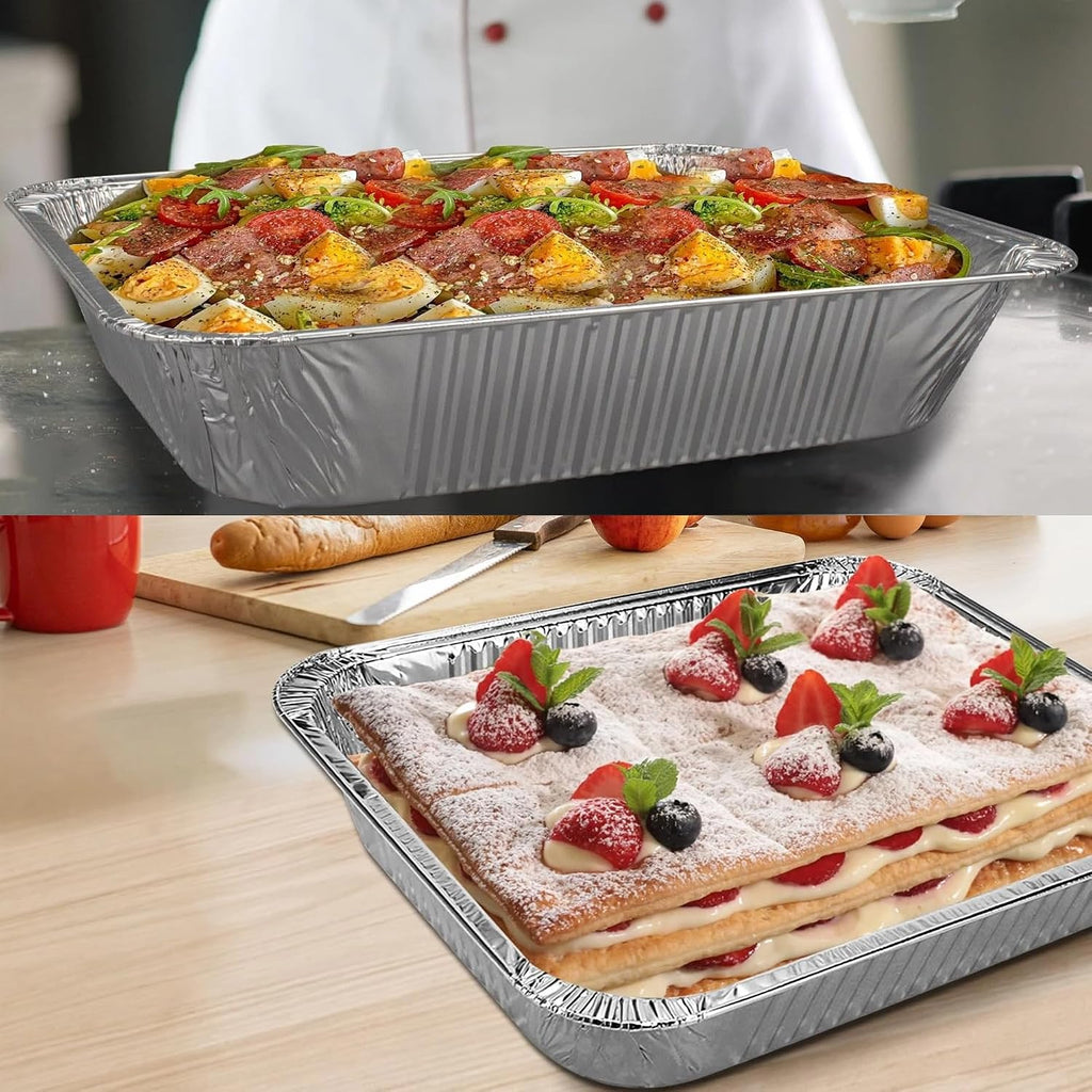 Aluminum Deep Foil Pans Full Size, Large Disposable Roasting & Baking Pan, 21"x13" (10 Pack) Extra Heavy Duty Chafing