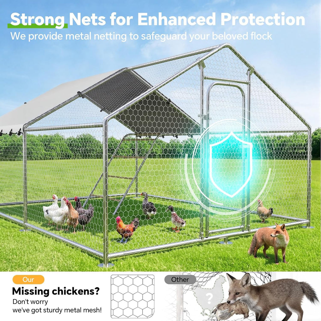 9.9x13.2 FT Metal Chicken Coop, Walk-in Poultry Run Enclosure