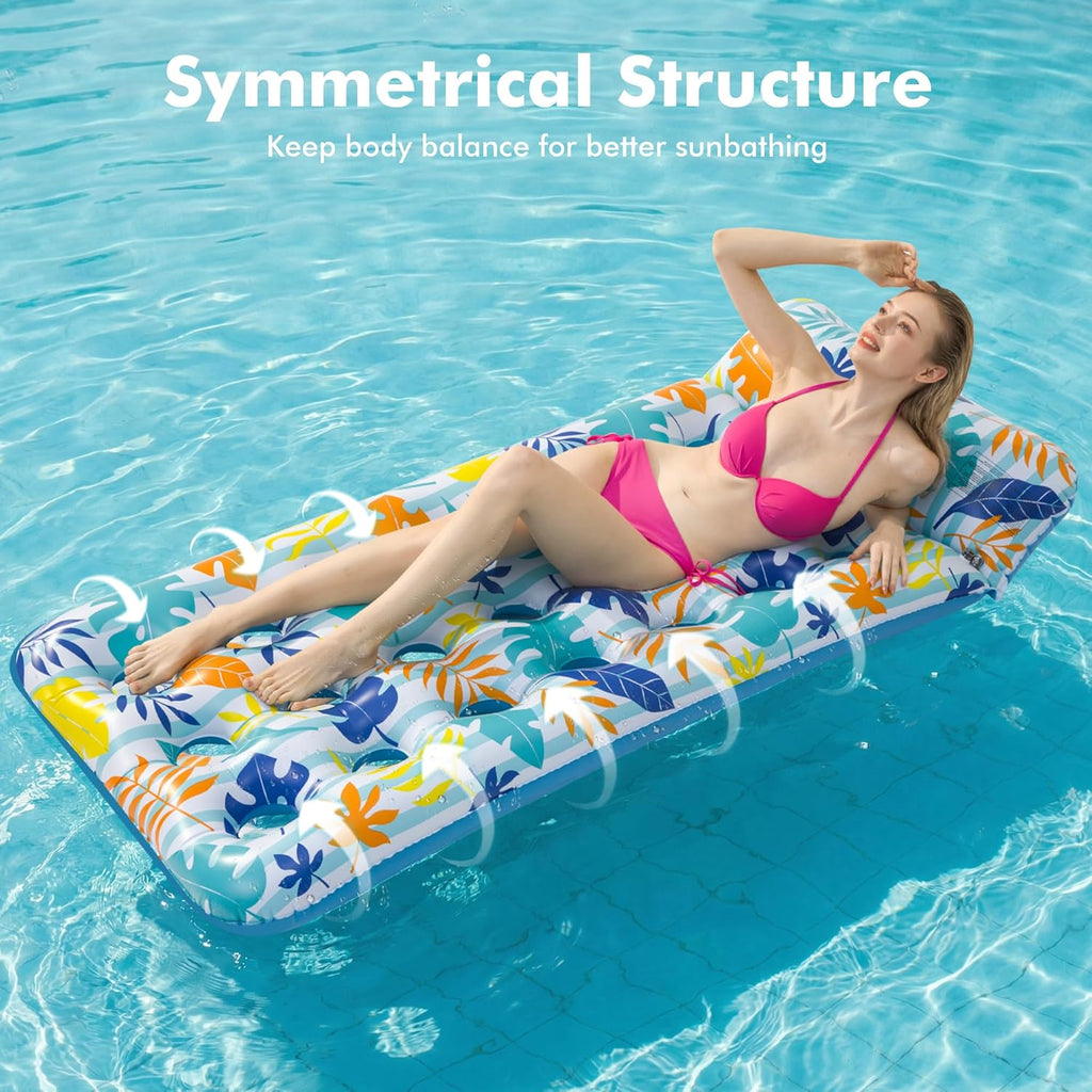 2 Pack Inflatable Pool Float Mat, Giant Pool Floats Adult Size with Headrest, Lake Float Raft Water Lounger