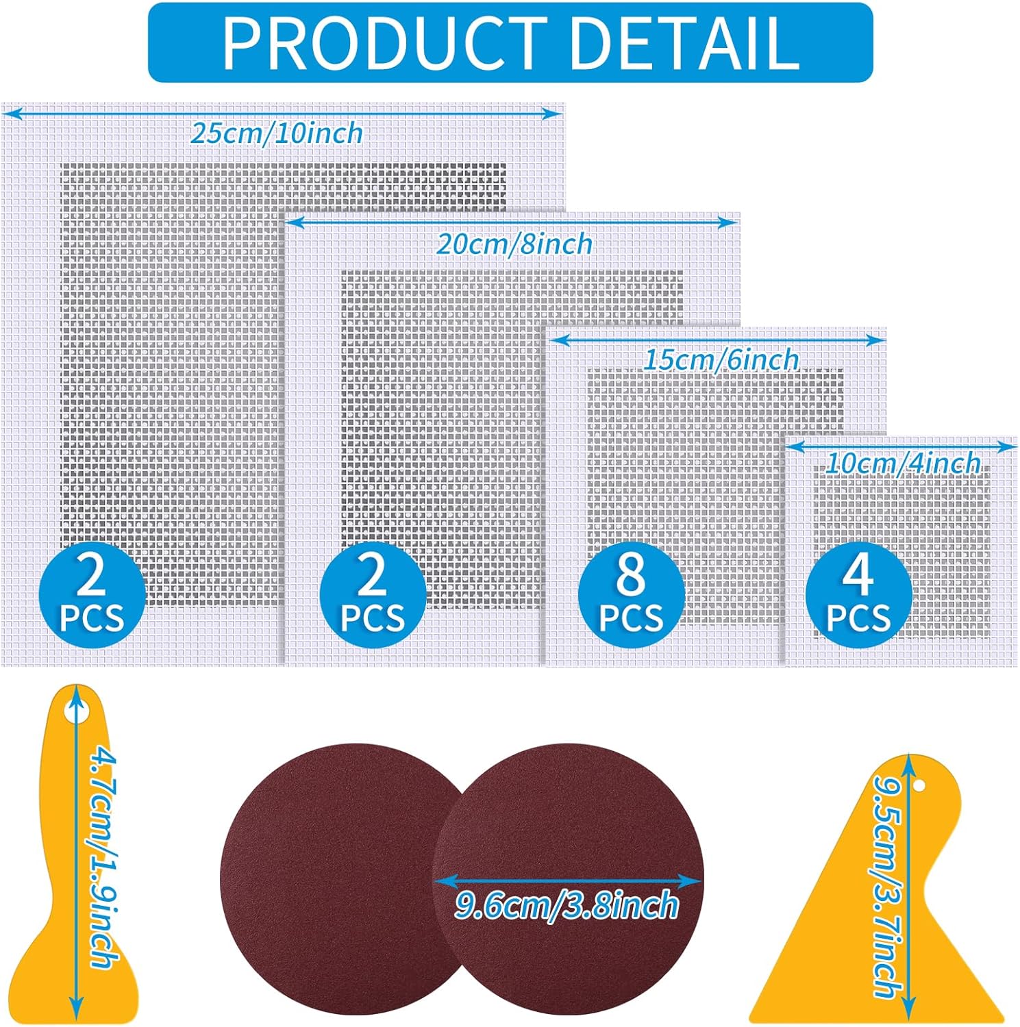 Drywall Repair Kit 20 Pack Aluminum Wall Repair Patch Kit, 2/4/6/8 inch Fiber Mesh Over Galvanized Plate, Dry Wall