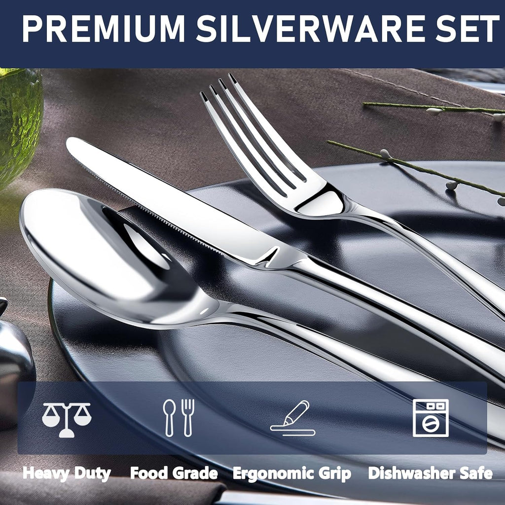 Heavy Duty Silverware Set for 12, Stainless Steel Flatware Cutlery Set