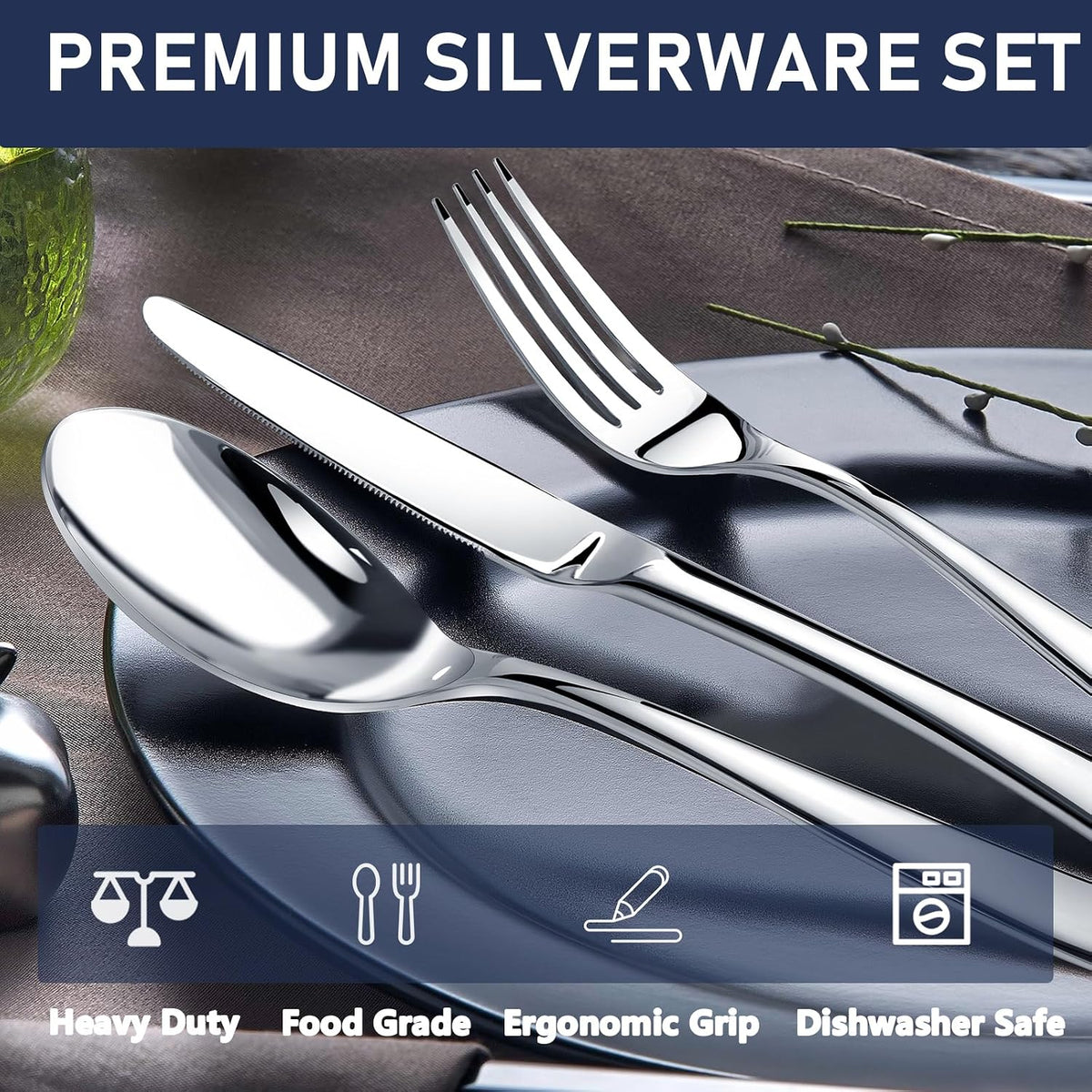 Heavy Duty Silverware Set for 12, Stainless Steel Flatware Cutlery Set