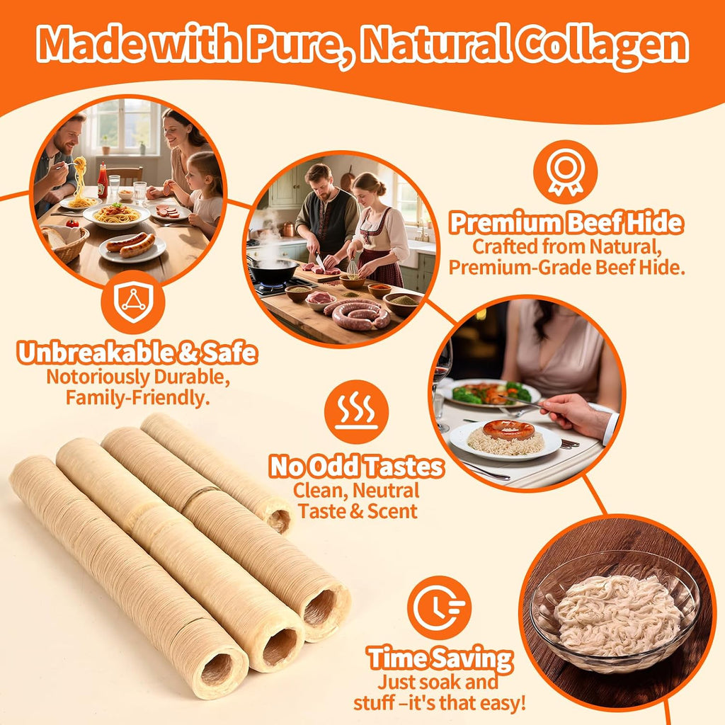 Collagen Sausage Casing,HALAL Edible Drying Sausage Casings 19mm for Hot Dog,Breakfast Sausage, Bratwurst,Chorizo and