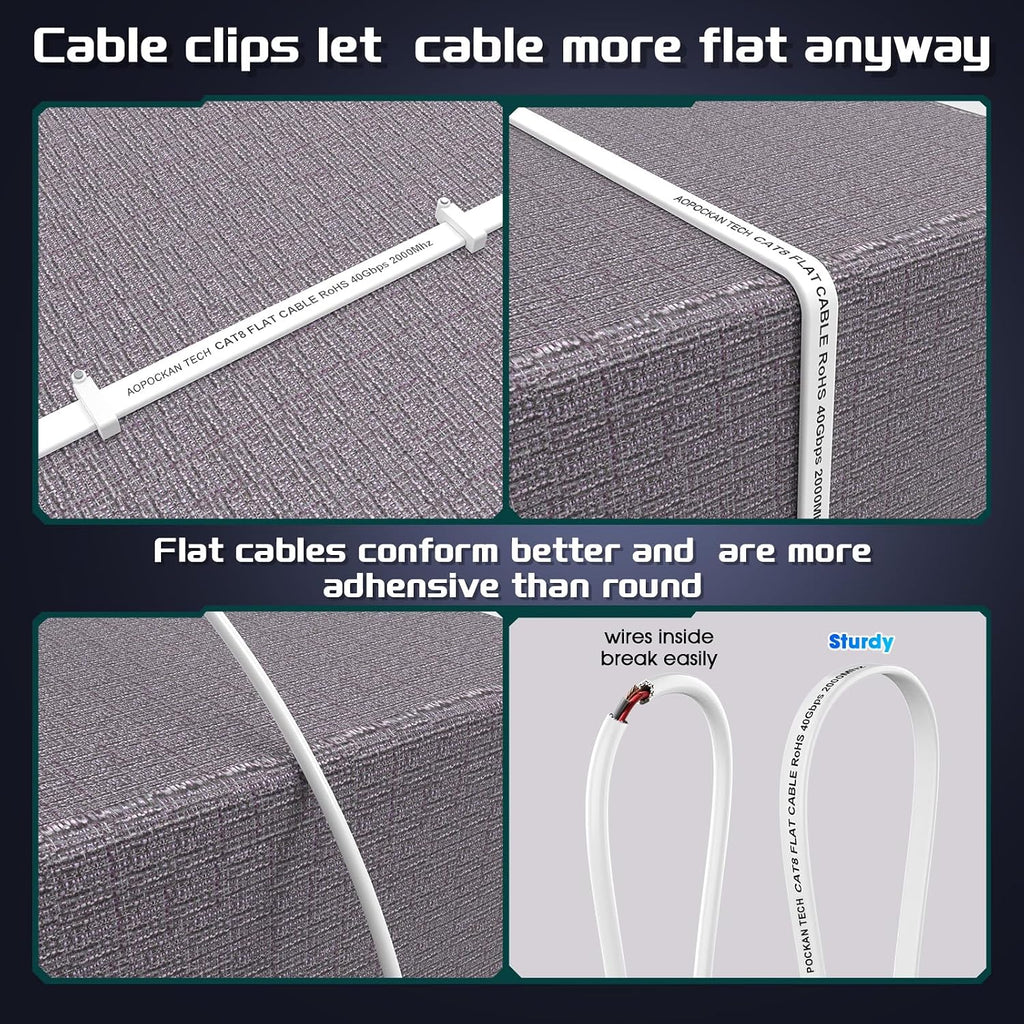 Cat 8 Ethernet Cable 50 ft, Shielded Flat RJ45 Network LAN Cable | Supports 40Gbps 2000MHz, UV Resistant