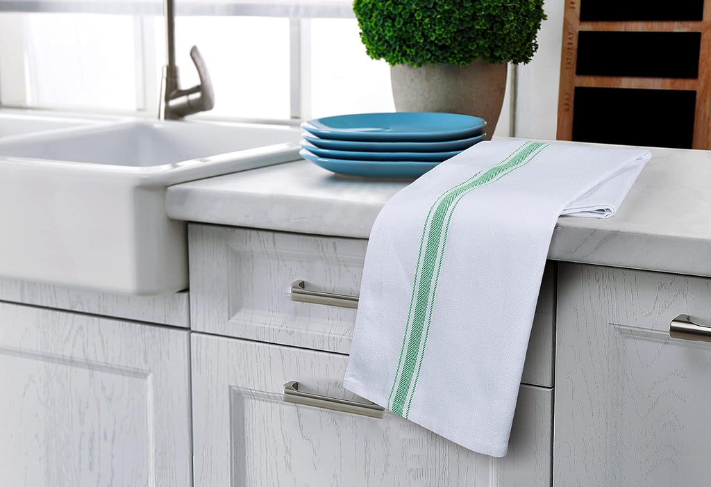 Green Dish Towels [12 Pack - 15 x 25 Inches] 100% Ring Spun Cotton Highly Absorbent & Reusable Cleaning Bar, Tea