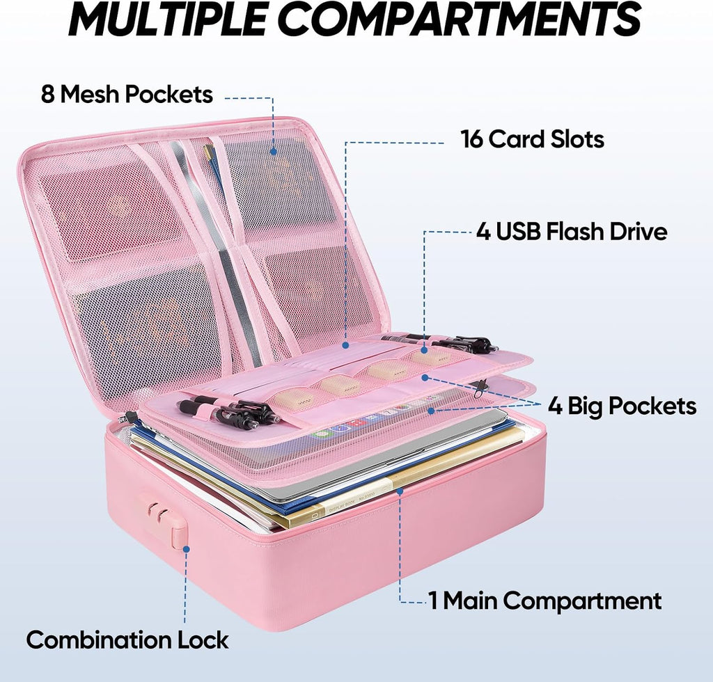 Fireproof Document Box with Lock, Waterproof Fire Safe File Bag