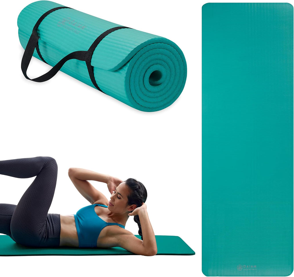 Thick Yoga Mat, Exercise & Fitness Mat with Easy-Cinch Carrying Strap | Non-Slip NBR Foam | Joint Cushioning | Yoga