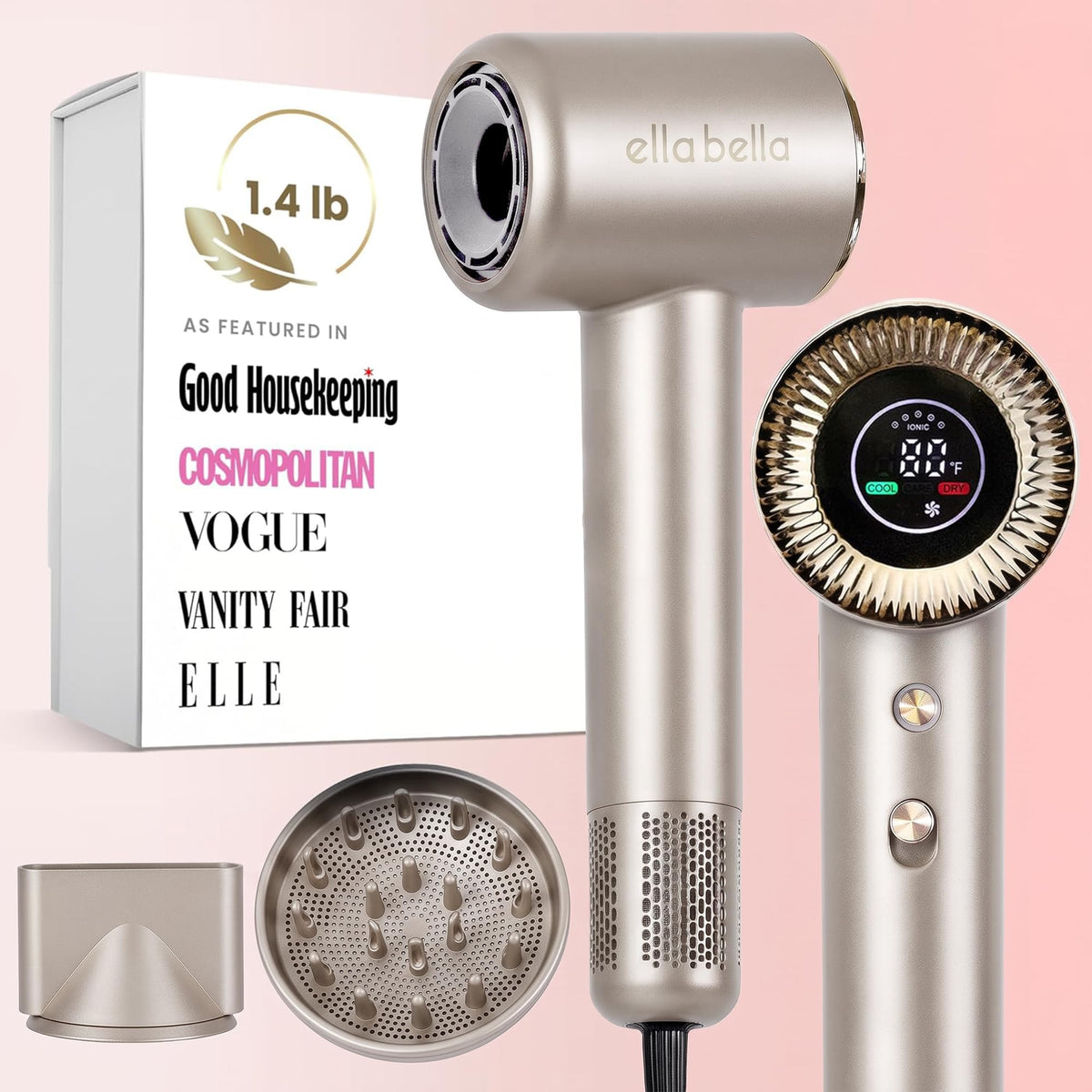 Compact Plasma Hair Dryer, Digital Display, Rapid Drying, Quiet