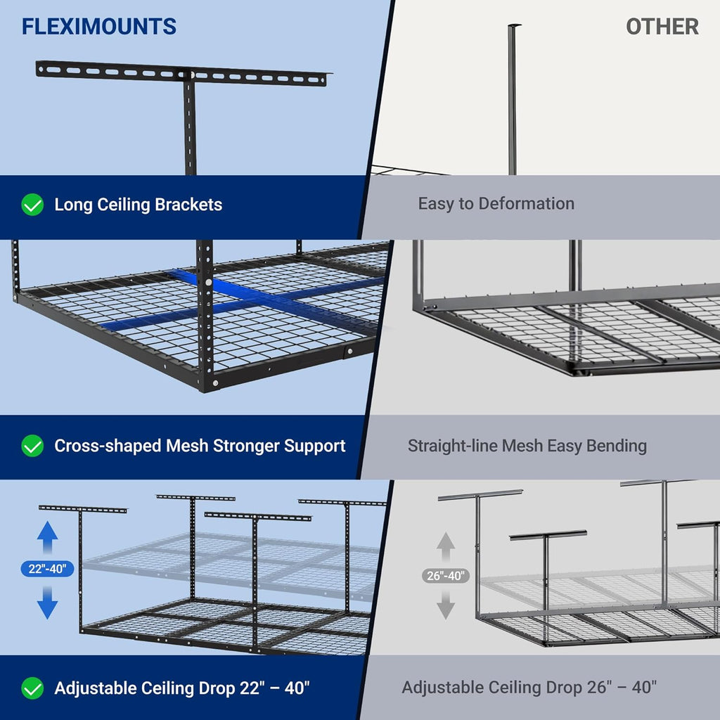 4x8 Overhead Garage Storage Rack, Adjustable Organization System, Heavy-Duty Metal Ceiling Racks, 750lbs Weight