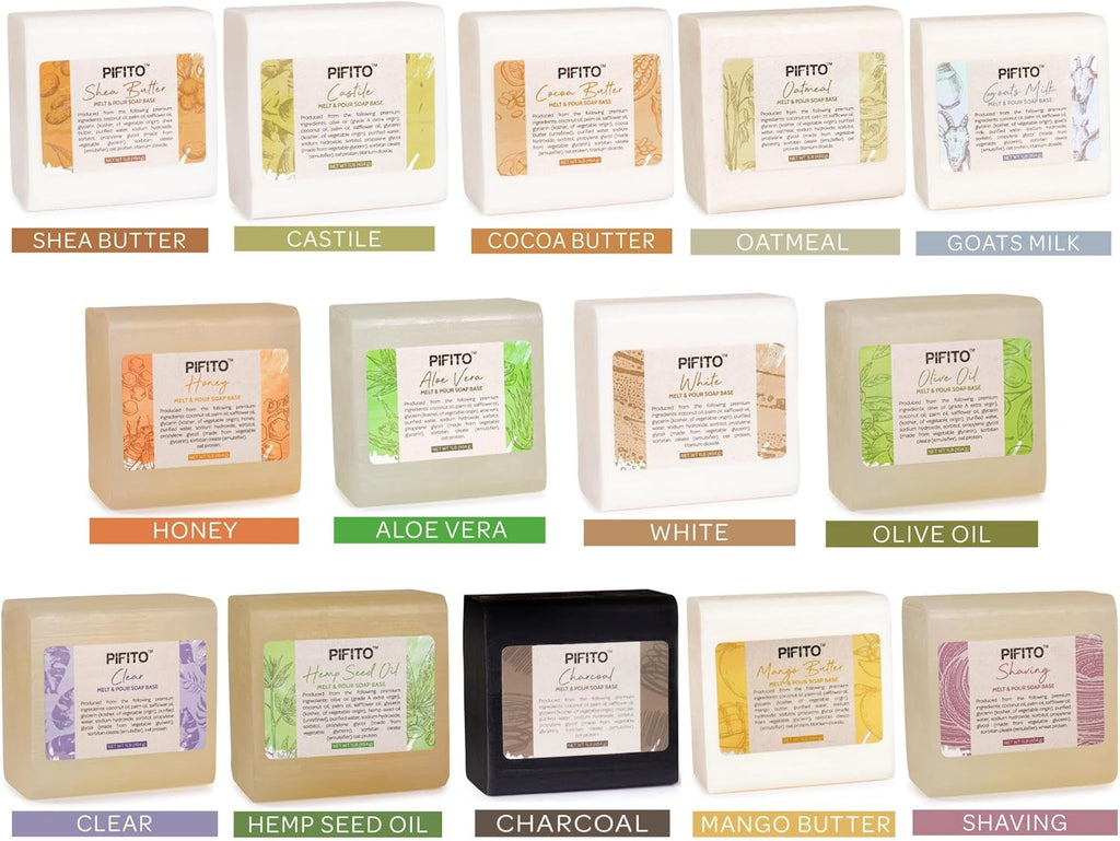 Melt and Pour Soap Base Sampler (7 lbs) │ Assortment of 7 Bases (1lb ea) │ Argan Oil, Avocado Oil, Castor Oil