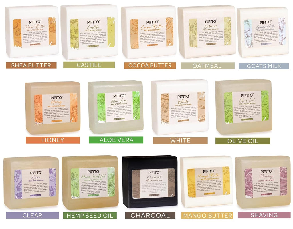 Melt and Pour Soap Base Sampler (7 lbs) │ Assortment of 7 Bases (1lb ea) │ Clear, White, Goats Milk, Shea Butter