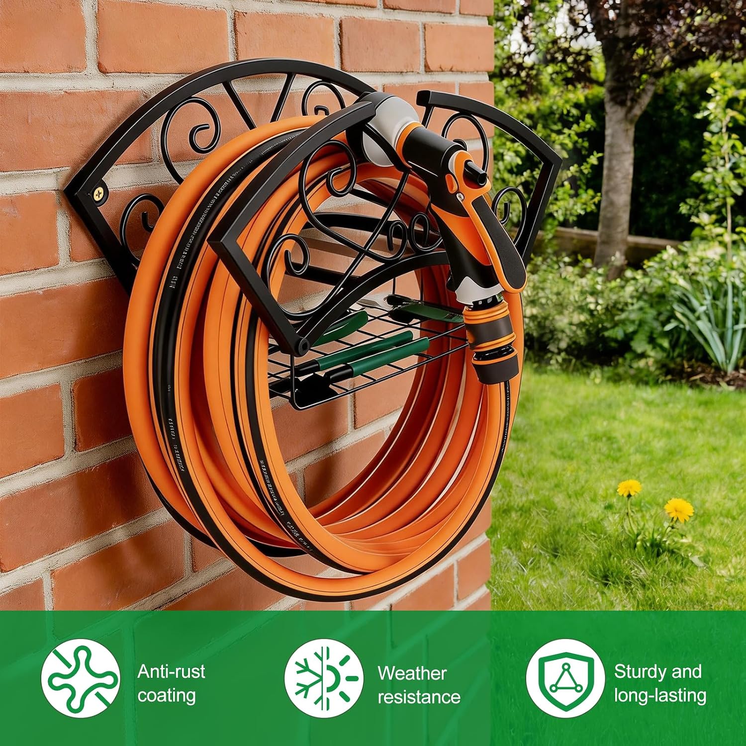 Garden Hose Holder Heavy Duty Metal Water Hose Holder, Hose Hanger Wall Mounted Metal Detachable Hose Storage